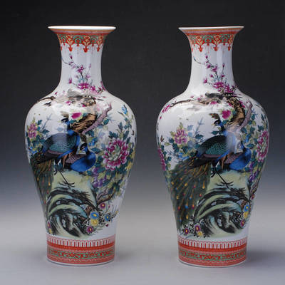 景德镇陶瓷器花瓶 客厅摆件粉彩安居乐业落地花瓶 家居装饰工艺品 安居乐业 - 京东