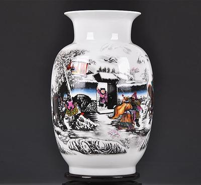 【景德镇陶瓷器 粉彩踏雪访友花瓶 时尚家居工艺品摆设】价格_厂家_图片